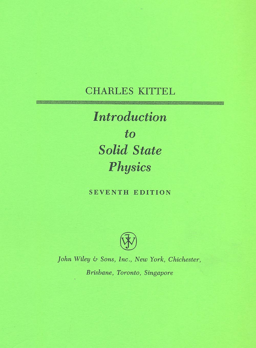 Introduction to solid state physics