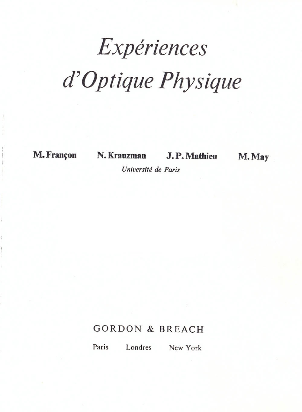 Experiences D'Optique Physique